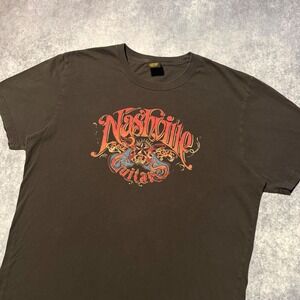 Lucky Brand Mens T Shirt XL Nashville Guitars Graphic Print Short Sleeve Brown